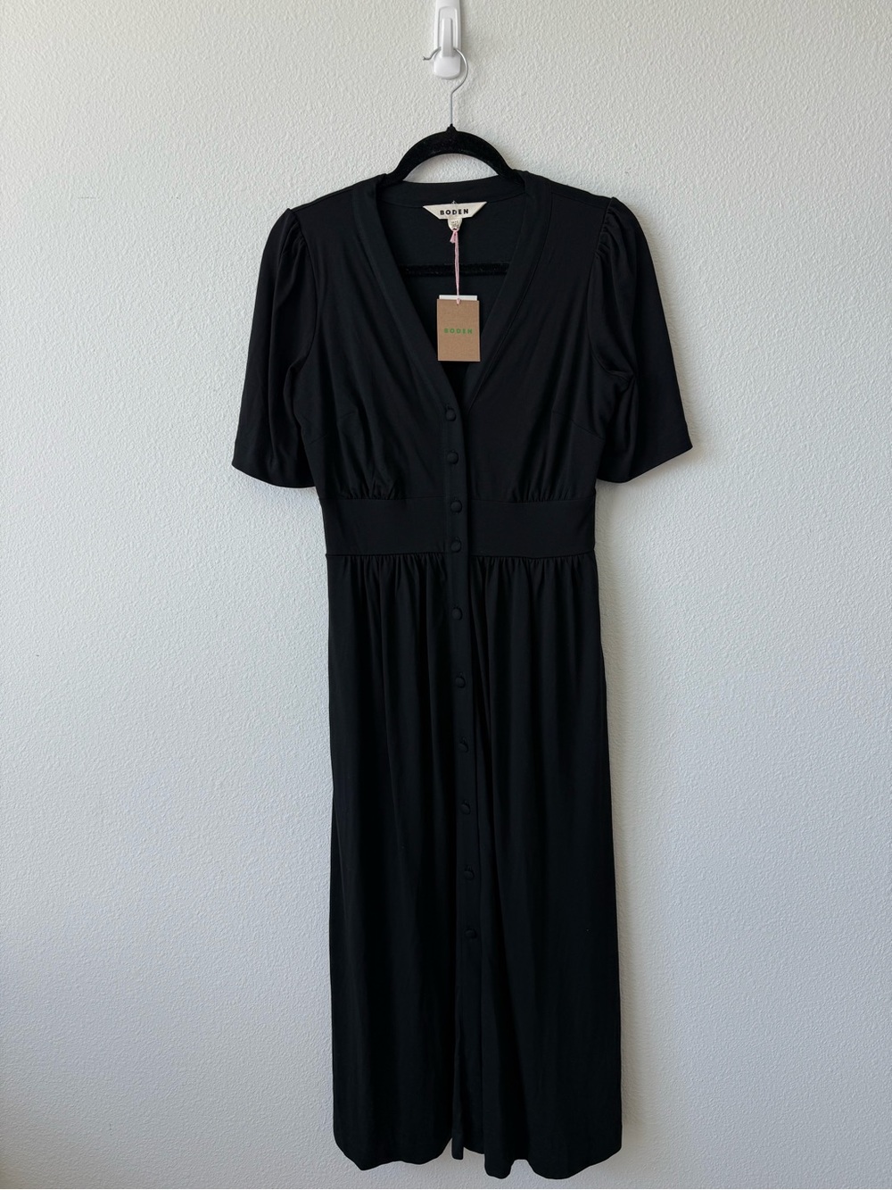 NWT Boden Black Button-Front Midi Dress